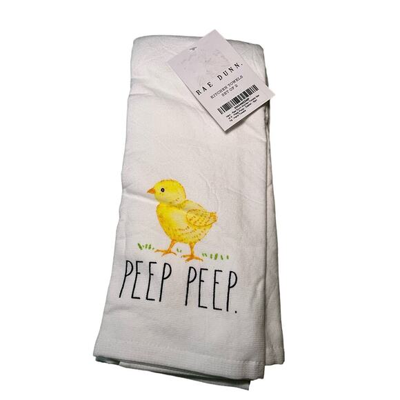 Set of 2 - Rae Dunn Kitchen Hand Towel White Easter Design Peep Peep Embroidered - Picture 1 of 2
